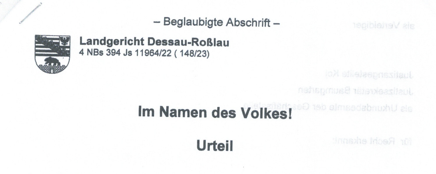 Das schriftliche Urteil vom Landgericht Dessau ist schon da!